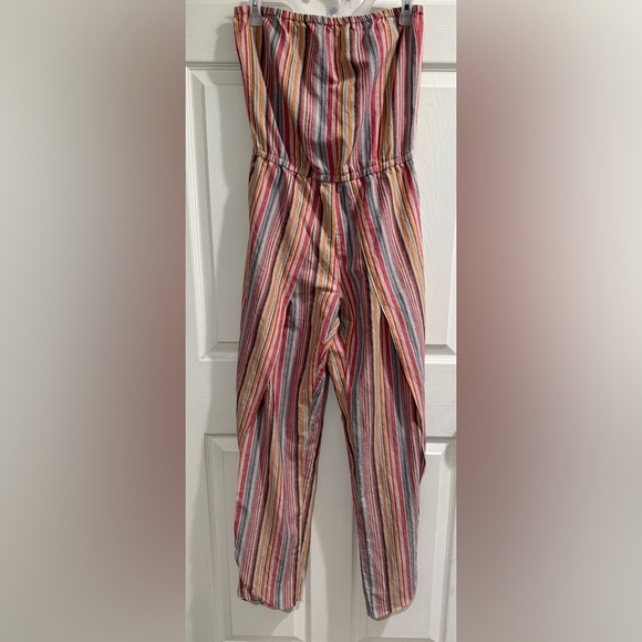 Anthropologie DREW Pink and Blue Strapless Sundress with Slits Linen Cotton - Picture 3 of 6